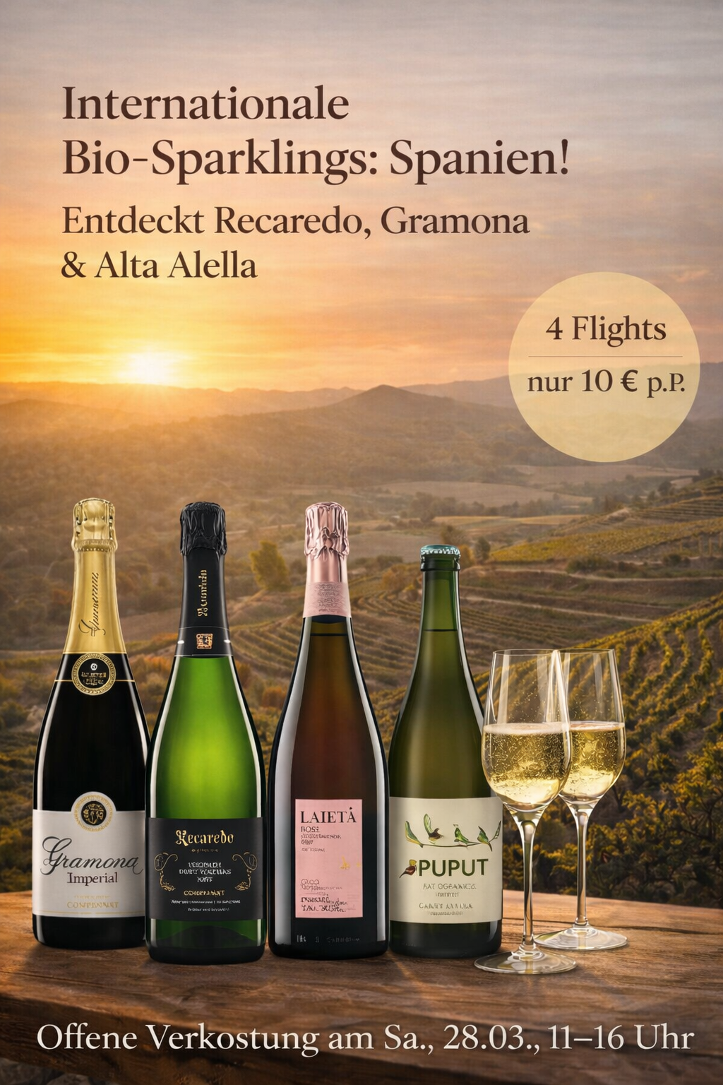 🍾Komm in den Genuss von Internationalen Bio-Sparklings aus Spanien! – Cava Tasting - Sa., 28.03., 11–16 Uhr.