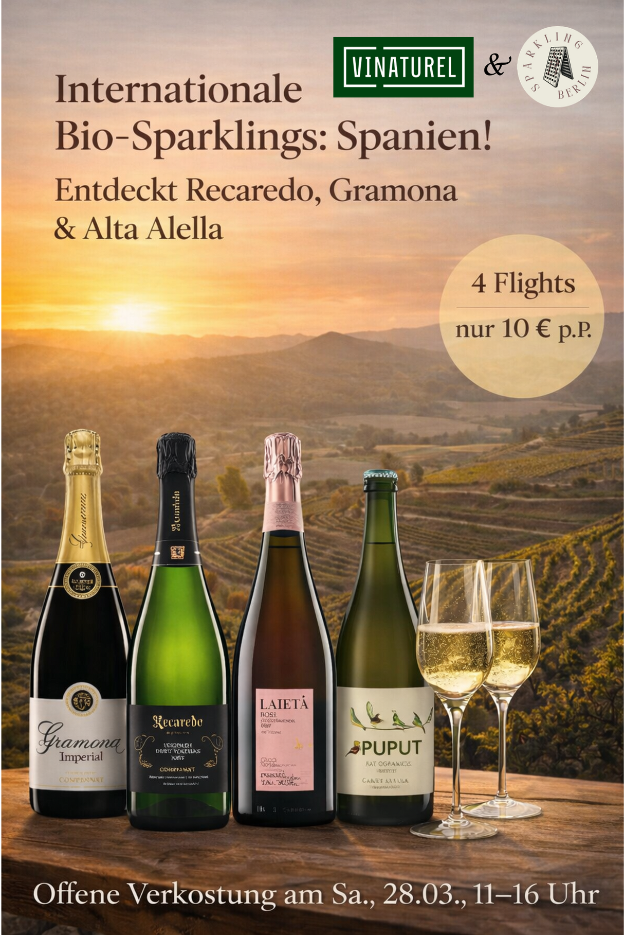 🍾Komm in den Genuss von Internationalen Bio-Sparklings aus Spanien! – Cava Tasting - Sa., 28.03., 11–16 Uhr.